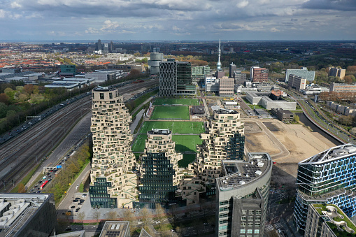 The Valley in Amsterdam Zuid is an outstanding building copmplex planned by MVRDV. The buildings contain 196 apartments, completed in 2022. The image was captured during spring season.