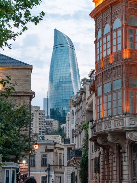istock Lone Flame Tower captured from Baku's Old Town, Azerbaijan 1757499611