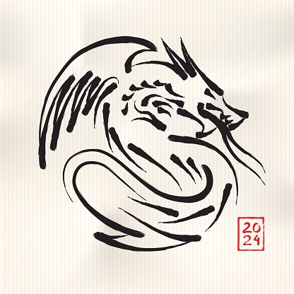 Chinese's Dragon Year 2024 of the Ink Painting, vector illustration
