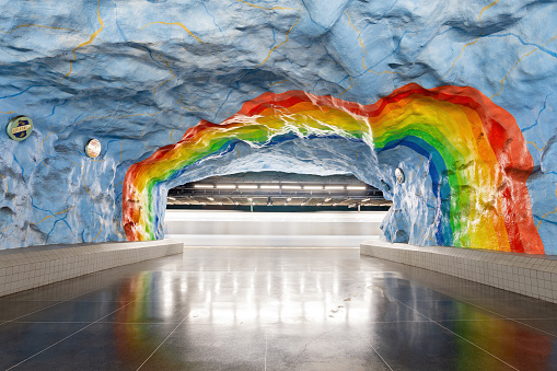 The metro line in Stockholm is characterised by wonderful station made by designer and architect from all over the world - Stadion Station - Sweden