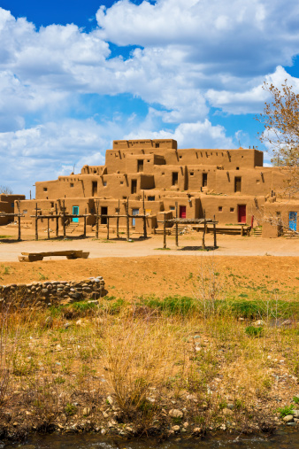View of buildings in adobe architecture in Taos Pueblo, New Mexico