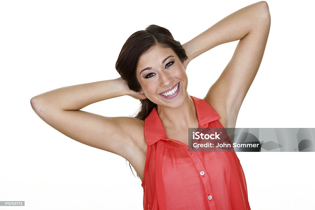 Relaxing girl Girl with her hands behind her head and a big smile 16-17 Years Stock Photo