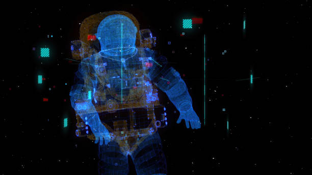 istock Astronaut mesh in Space Suit Confidently Flying through Space and Time. 1757528961