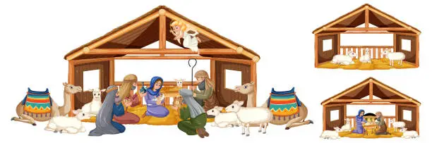 Vector illustration of The Birth of Jesus: A Virgin Mary Scene