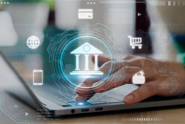 istock Human use laptop with online banking digital technology, mobile banking, shopping, payment, finance, bank, withdraw money, account, transfer, credit card, financial and global business online 1757536377