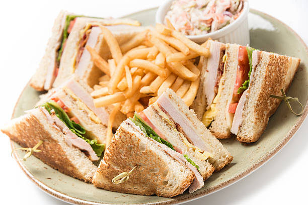 club sandwich - club sandwich sandwich french fries turkey foto e immagini stock