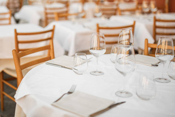 istock Tables with clean dishes in the restaurant 1757549654