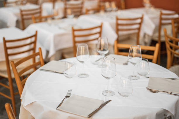 istock Tables with clean dishes in the restaurant 1757550167