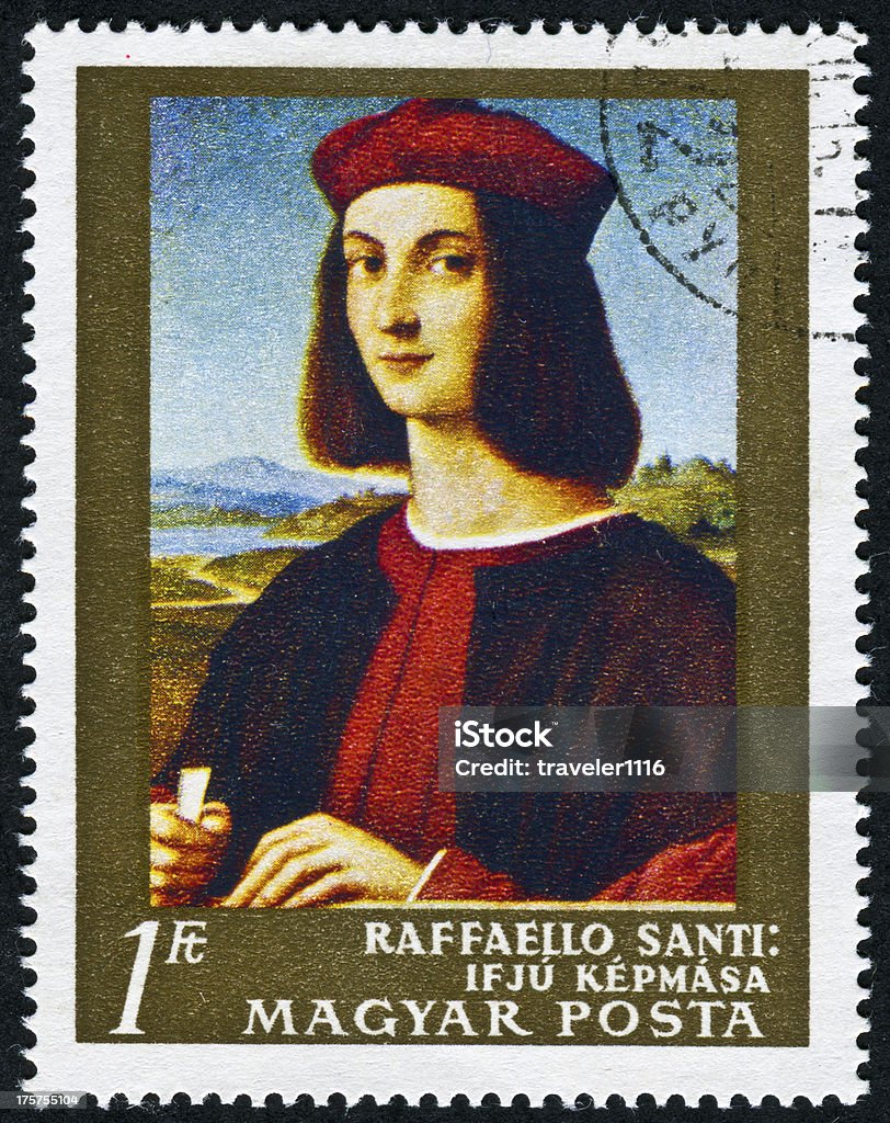 Pietro Bembo Stamp Cancelled Stamp From Hungary Featuring A Portrait Of Pietro Bembo By Raphael.  The Original Paining Was Made In 1504. Raphael - Artist Stock Photo