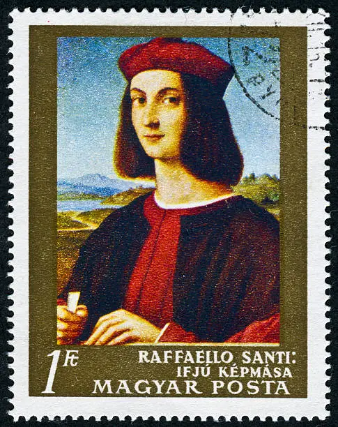 Cancelled Stamp From Hungary Featuring A Portrait Of Pietro Bembo By Raphael.  The Original Paining Was Made In 1504.