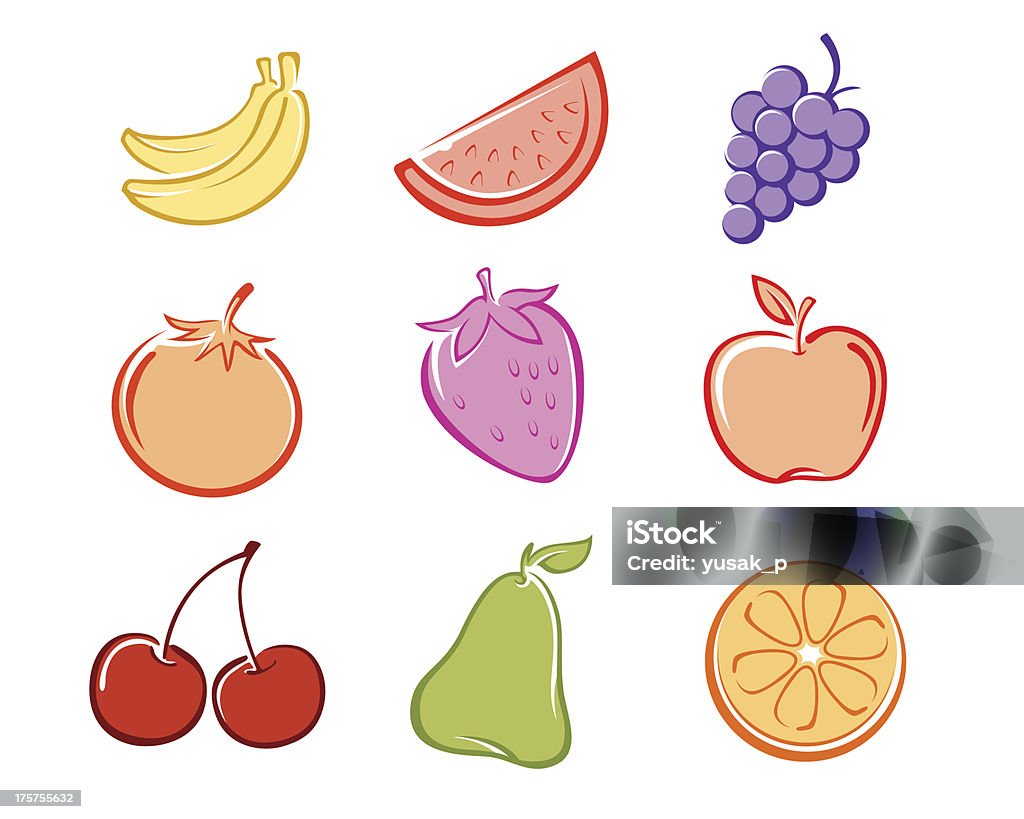 set di frutta in colore - arte vettoriale royalty-free di Agricoltura