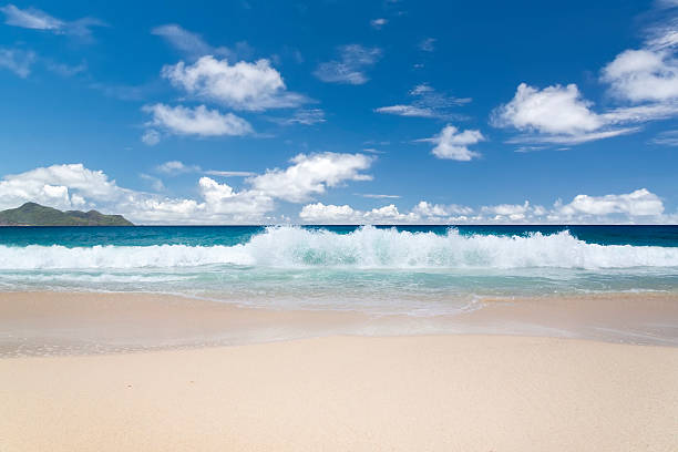 istock White coral beach sand and azure indian ocean. 175755864