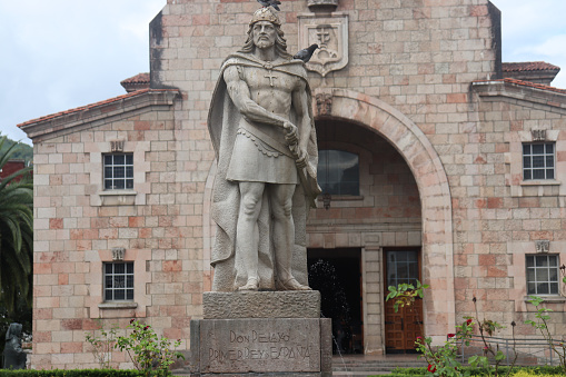 Statue of Don Pelayo, first monarch of Asturias, in Cangas de Onís