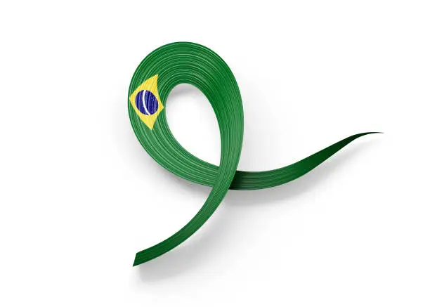 3d Flag Of Brazil Shiny Wavy Awareness Ribbon flag Isolated On White Background 3d Illustration