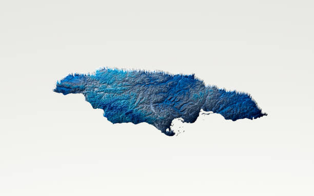 istock 3d Deep Blue Water Jamaica Map Shaded Relief Texture Map On White Background 3d Illustration 1757564252