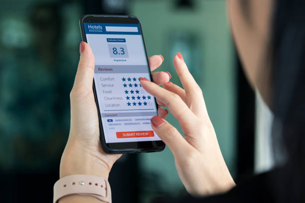 istock Evaluating customer satisfaction with hotel services. female customer using smartphones gave a very good satisfaction rating 1757566743