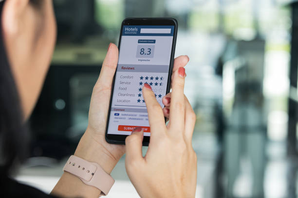 istock Evaluating customer satisfaction with hotel services. female customer using smartphones gave a very good satisfaction rating 1757566932