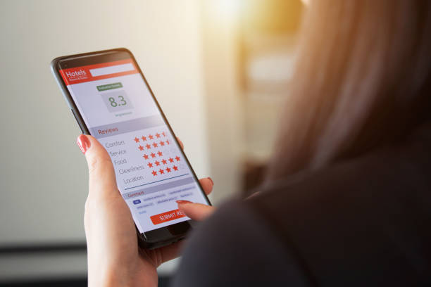 istock Evaluating customer satisfaction with hotel services. female customer using smartphones gave a very good satisfaction rating 1757568931