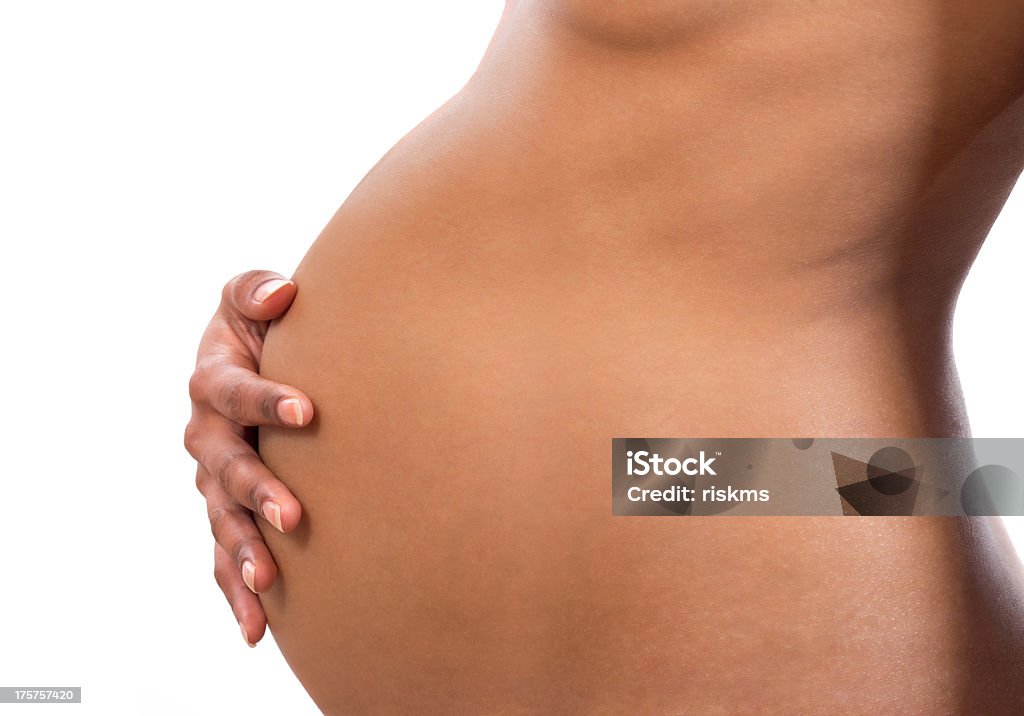 Pregnant woman Pregnant woman belly on white background Abdomen Stock Photo