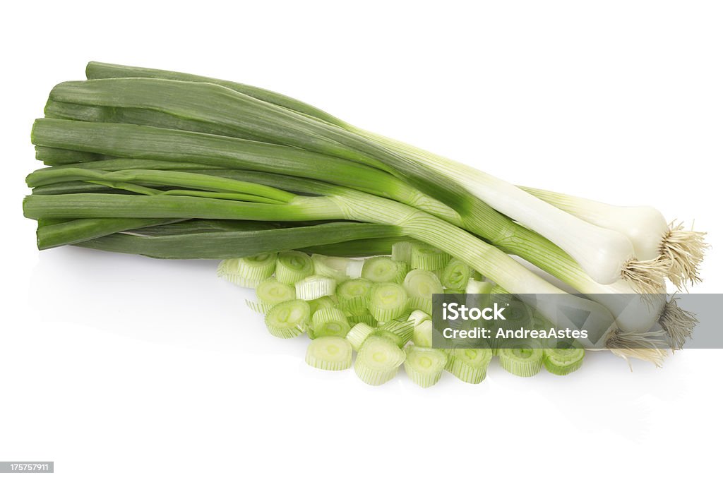 Fresh green onions Fresh green onion isolated on white, clipping path included Leek - Vegetable Stock Photo