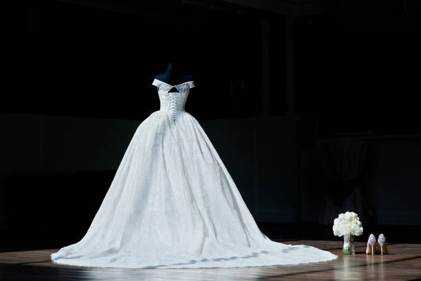 istock Lace and embroidery on fabric with beads wedding dresses 1757586909