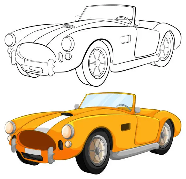 Vector illustration of Vintage Yellow Convertible Car Coloring Page