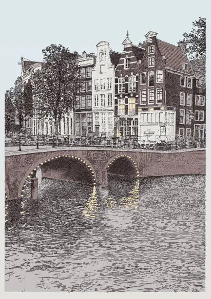 Vector illustration of Amsterdam Netherlands Canal Nine Streets