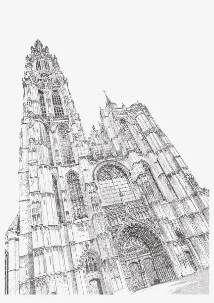 Vector illustration of Antwerp Cathedral