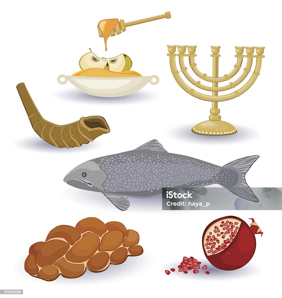 Rosh HaShanah All main elements are grouped and rendered complete for seperate use. Zipped *. ai CS3, PDF is attached. Shofar stock vector