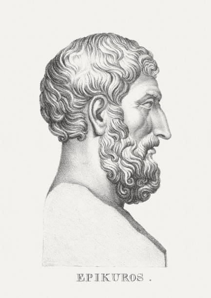 Bust illustration of Epicurus, a Greek philosopher, lithograph, published 1830 vector art illustration
