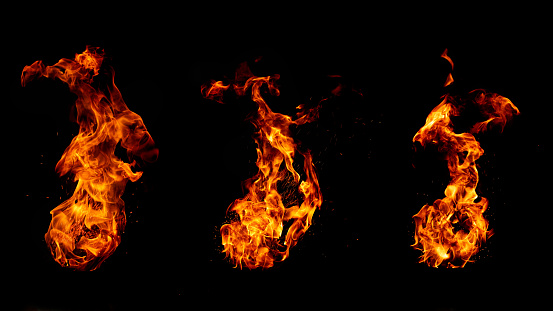 Set of fireballs isolated on black background