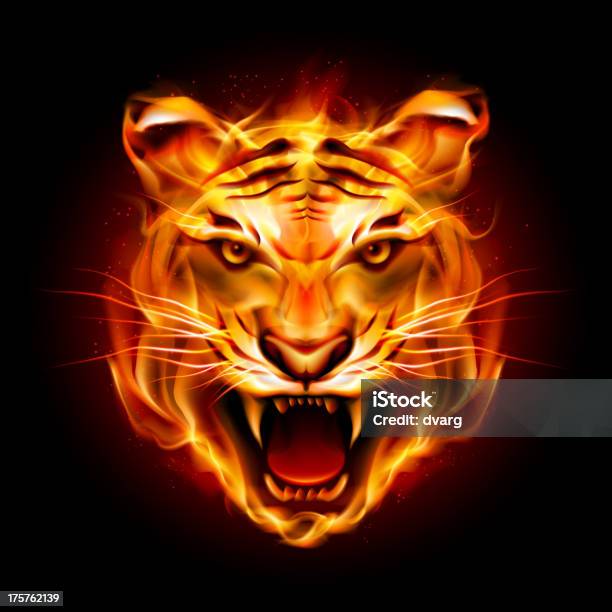 Head Of A Tiger In Flame Stock Illustration - Download Image Now - Tiger, Fire - Natural Phenomenon, Animal