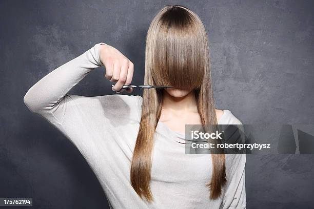 Girl With Scissors Stock Photo - Download Image Now - Cutting, Bangs - Hair, Women