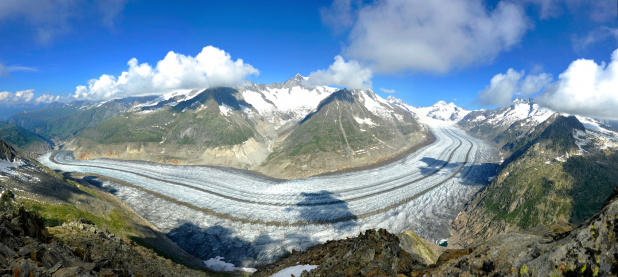 View from the Jungfraujoch of the Aletsch glacier in winter