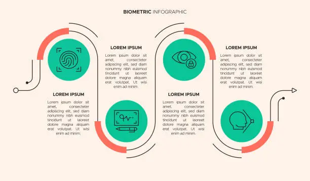 Vector illustration of Biometric Infographic Template - Face, Facial Recognition, Face Detection, Fingerprint