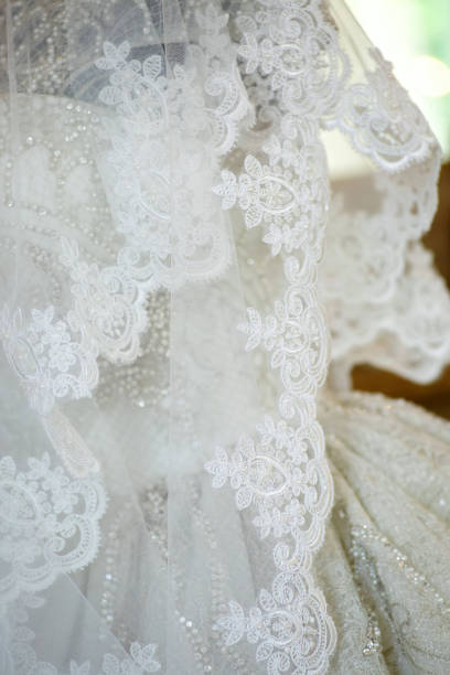 istock Lace and embroidery with beads on fabric 1757637654