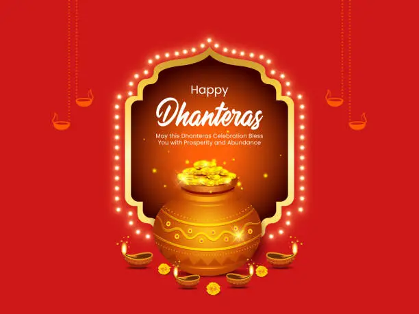 Vector illustration of Illustration of Indian religious festival Happy Dhanteras/ Diwali celebration.
