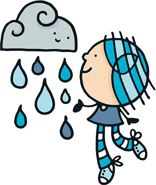 Vector illustration of Girl with raincloud and rain