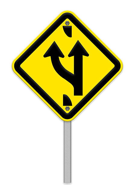istock sign indicating  forked road ahead,part of a series 175764885