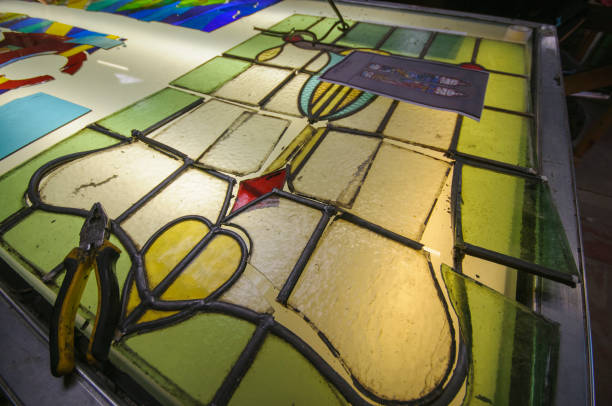 istock Restoring an old stained glass church window 1757652248