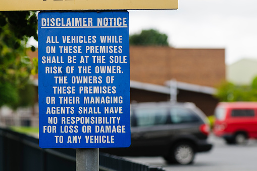Disclaimer notice at a car park