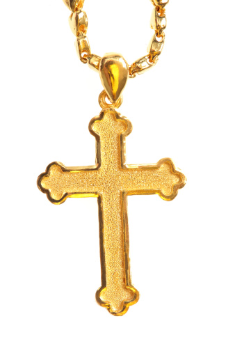 golden christian crosses with chain  isolated on white background