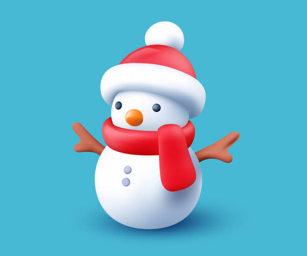 istock Vector christmas illustration of snowman with red hat and scarf on color background. 3d style holiday design of decorative winter snowman 1757659168