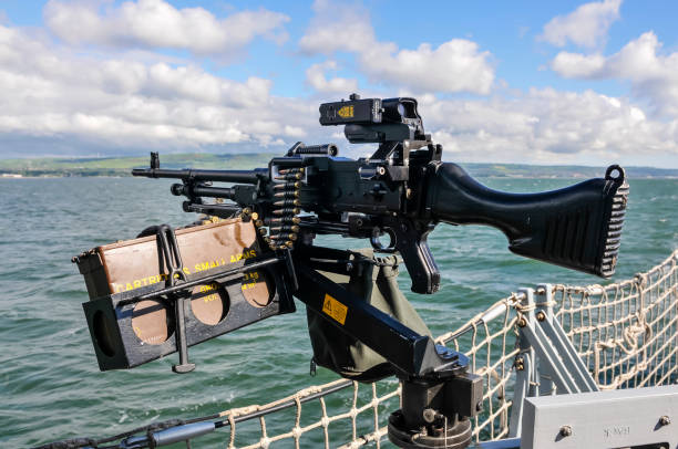 istock General Purpose Machine Gun (GPMG), turret mounted on a Royal Navy ship 1757663475