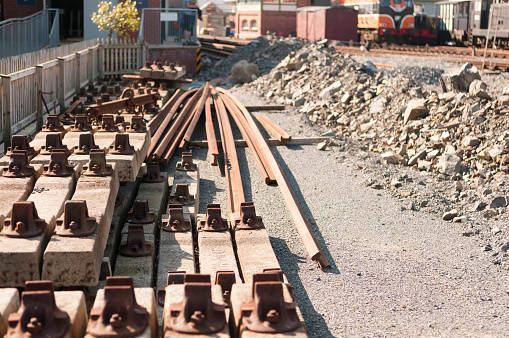 Rails and concrete sleepers at a track extension building site.