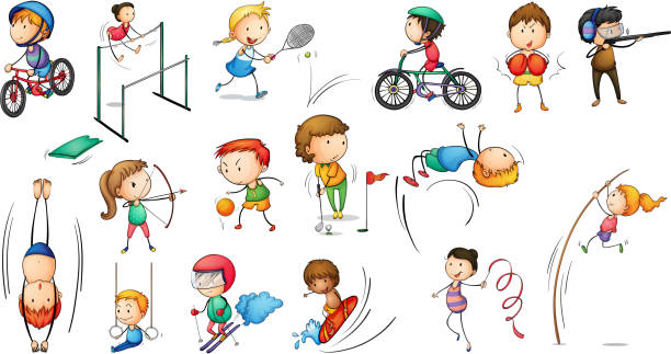 illustrations, cliparts, dessins animés et icônes de différents sports et activités - tennis child athlete sport