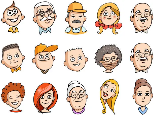 Vector illustration of cartoon human faces