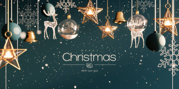 istock Christmas decoration with falling snow and Merry Christmas text on green background. 1757725512