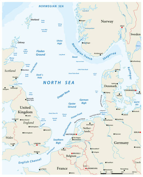 ilustrações, clipart, desenhos animados e ícones de mapa da bacia do mar do norte e países vizinhos - uk map regions england