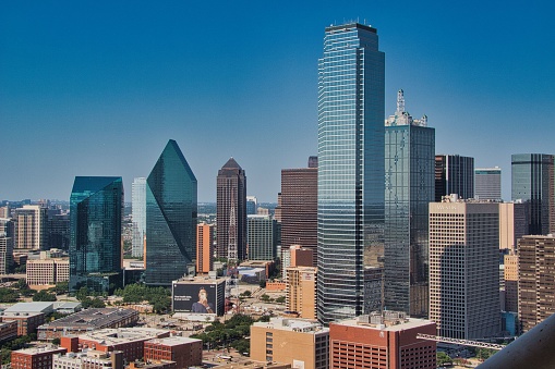 Dallas, United States – June 19, 2023: A stunning aerial view of a bustling cityscape in Dallas, United States